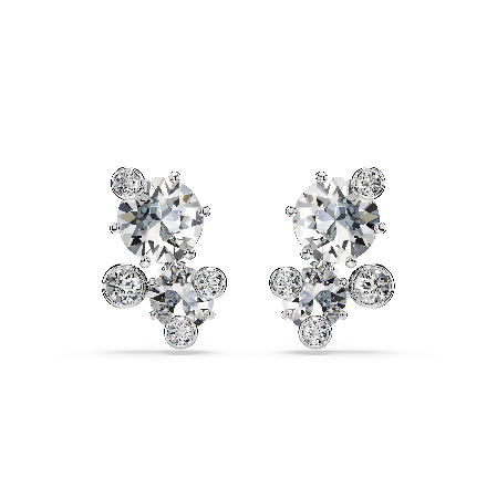 Resim Constella düğme Küpeler, Yuvarlak kesim, Beyaz, Rodyum kaplama