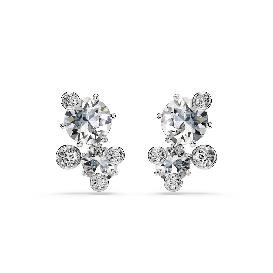 Resim Constella düğme Küpeler, Yuvarlak kesim, Beyaz, Rodyum kaplama