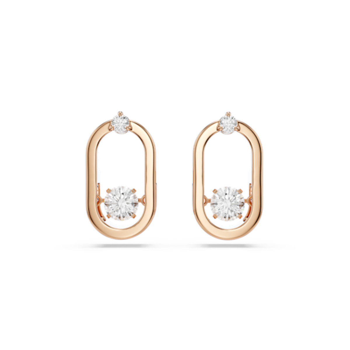 Resim Swarovski Sparkling Dance düğme Küpeler, Yuvarlak kesim, Oval şekil, Beyaz, Pembe altın rengi kaplama