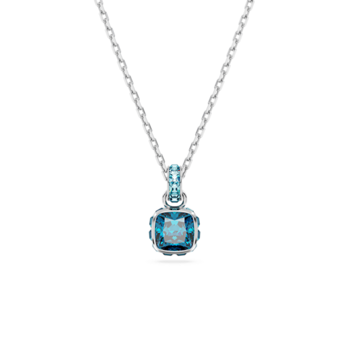 Resim Birthstone Kolye, Kare kesim, Aralık, Mavi, Rodyum kaplama