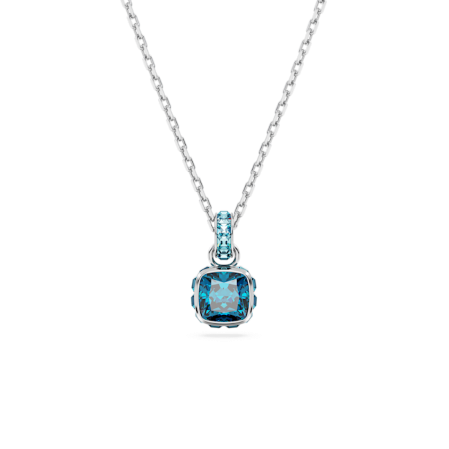 Resim Birthstone Kolye, Kare kesim, Aralık, Mavi, Rodyum kaplama