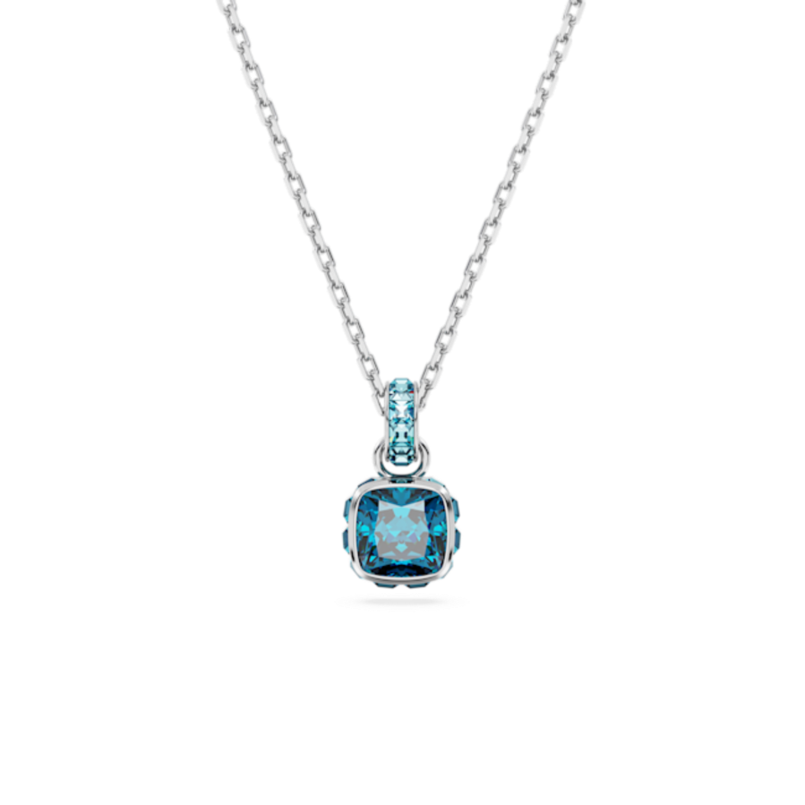 Resim Birthstone Kolye, Kare kesim, Aralık, Mavi, Rodyum kaplama