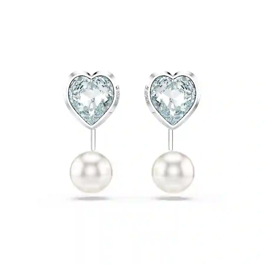 Resim Imber küpe gömlekleri, Kristal inci, Kalp kesim, Kalp, Mavi, Rodyum kaplama