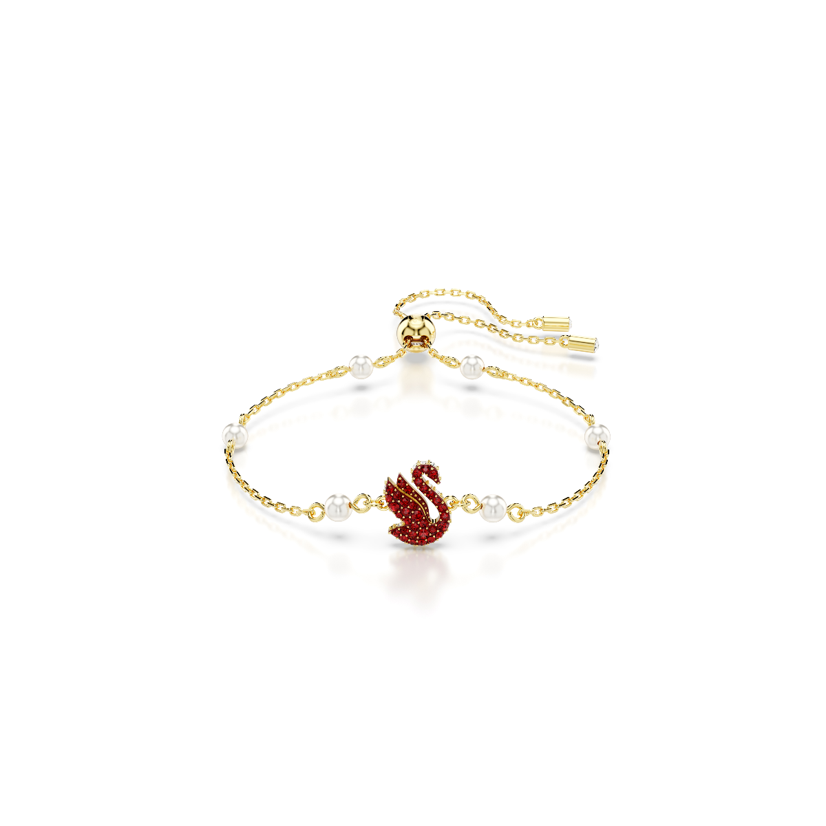 Resim Swarovski Iconic Swan Set, Kristal inci, Kuğu, Kırmızı, Altın rengi kaplama