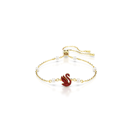 Resim Swarovski Iconic Swan Set, Kristal inci, Kuğu, Kırmızı, Altın rengi kaplama