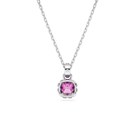Resim Birthstone Kolye, Kare kesim, Şubat, Mor, Rodyum kaplama