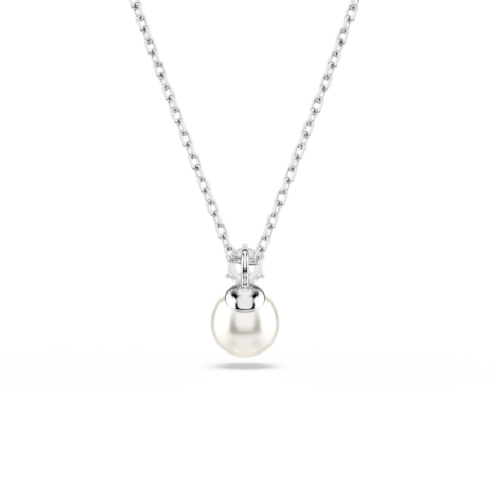 Resim Matrix Kolye, Kristal inci, Yuvarlak kesim, Beyaz, Rodyum kaplama