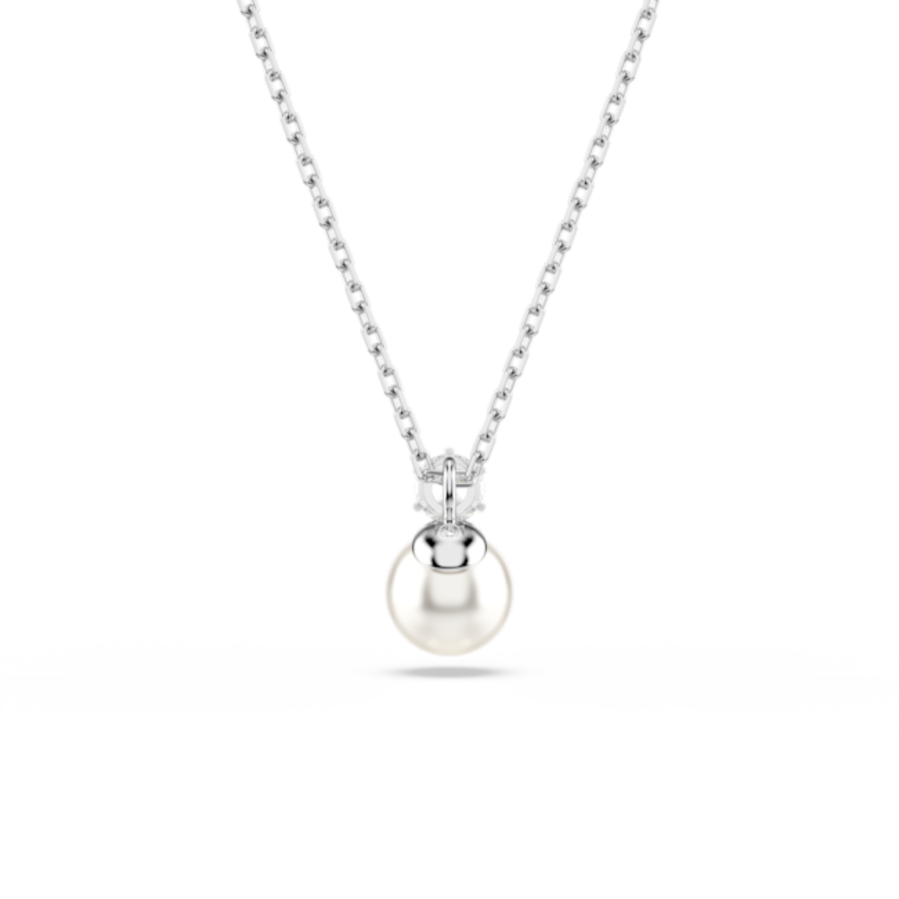 Resim Matrix Kolye, Kristal inci, Yuvarlak kesim, Beyaz, Rodyum kaplama