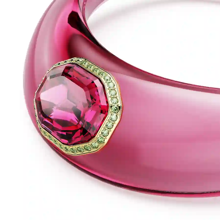 Resim Gerdanlık, Sekizgen kesim, Pavé, Pembe, Altın rengi kaplama