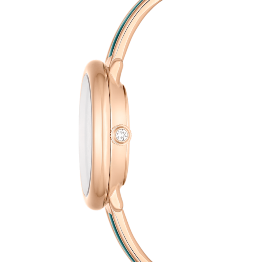 Resim Crystalline Bangle Saat, İsviçre Üretimi, Metal bileklik, Yeşil, Pembe altın rengi yüzey