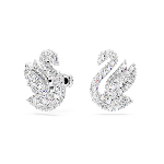 Resim Swarovski Iconic Swan düğme Küpeler, Kuğu, Beyaz, Rodyum kaplama