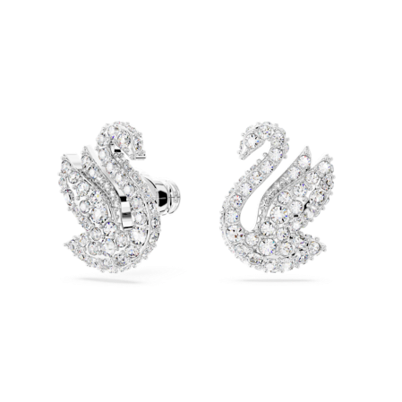 Resim Swarovski Iconic Swan düğme Küpeler, Kuğu, Beyaz, Rodyum kaplama