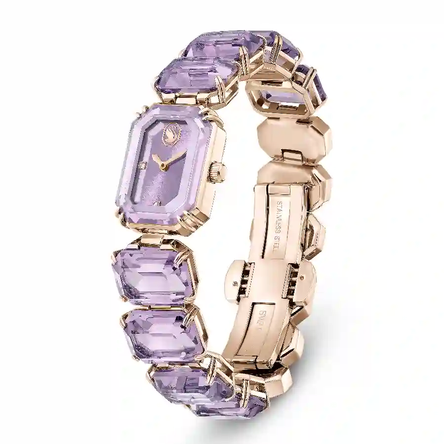 Resim Saat, Sekizgen kesimli bileklik, Mor, Şampanya altın rengi yüzey