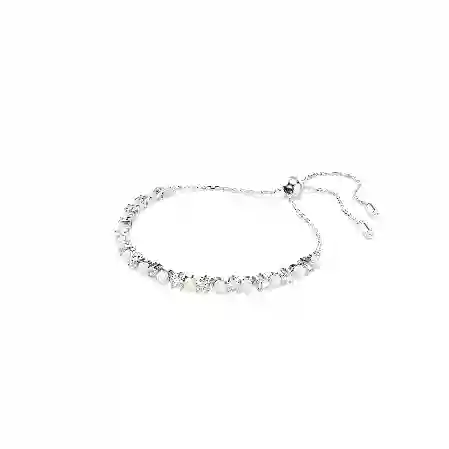 Resim Matrix Tennis bileklik, Kristal inci, Yuvarlak kesim, Beyaz, Rodyum kaplama