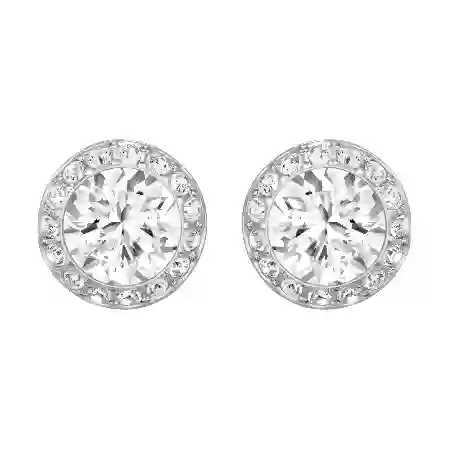 Resim Angelic düğme Küpeler, Yuvarlak kesim, Beyaz, Rodyum kaplama