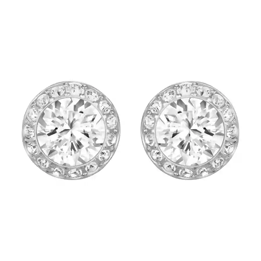 Resim Angelic düğme Küpeler, Yuvarlak kesim, Beyaz, Rodyum kaplama