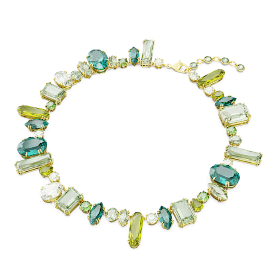 Resim Gema Kolye, Karışık kesimler, Yeşil, Altın rengi kaplama