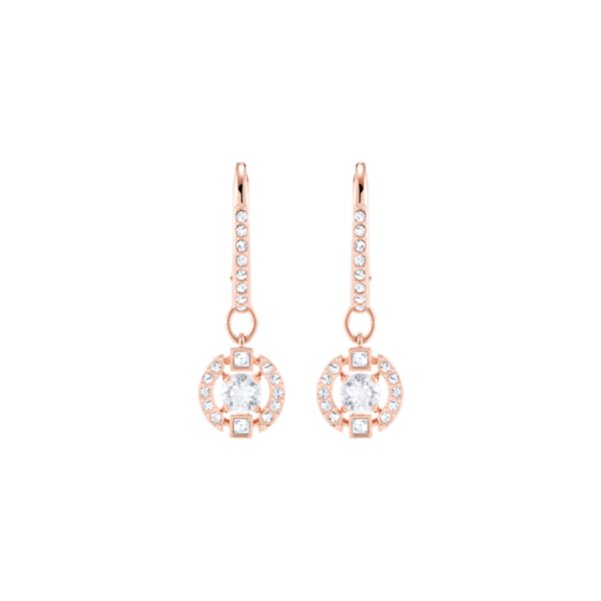 Resim Swarovski Sparkling Dance damla küpeler, Yuvarlak kesim, Pavé, Beyaz, Pembe altın rengi kaplama