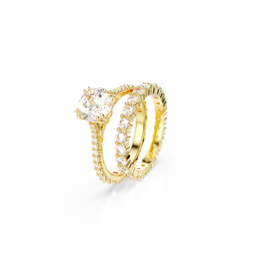 Resim Stilla Yüzük, Set (2), Yuvarlak kesim, Beyaz, Altın rengi kaplama