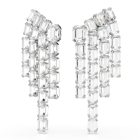 Resim Millenia Klipsli Küpeler, Sekizgen kesim, Avize, Beyaz, Rodyum kaplama