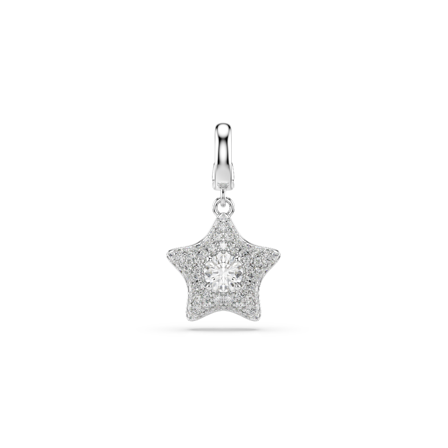 Resim Sublima Charm, Yuvarlak kesim, Yıldız, Beyaz, Rodyum kaplama