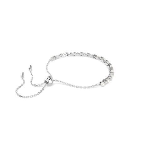 Resim Matrix Tennis bileklik, Kristal inci, Yuvarlak kesim, Beyaz, Rodyum kaplama