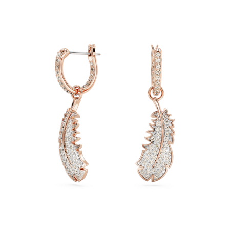 Resim Nice damla küpeler, Tüy, Beyaz, Pembe altın rengi kaplama