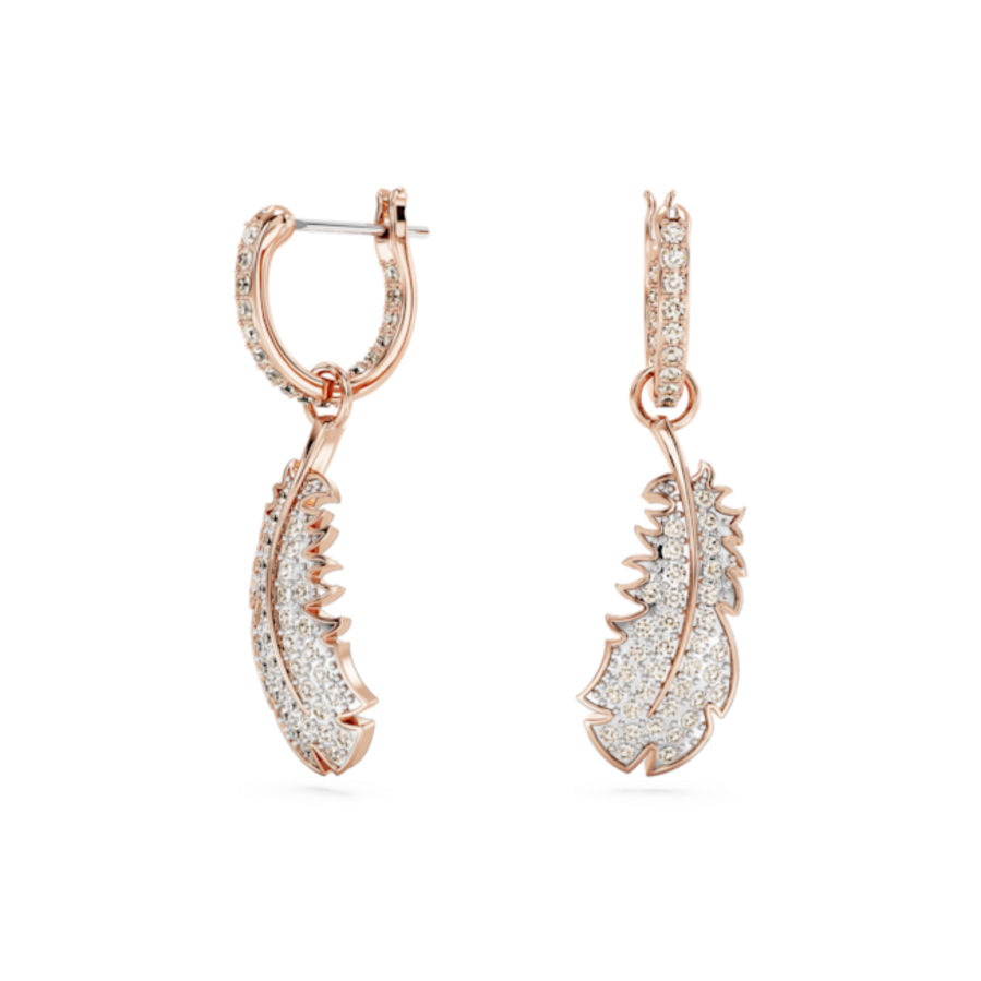 Resim Nice damla küpeler, Tüy, Beyaz, Pembe altın rengi kaplama