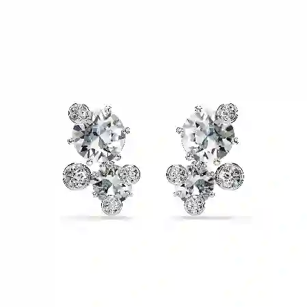 Resim Constella düğme Küpeler, Yuvarlak kesim, Beyaz, Rodyum kaplama