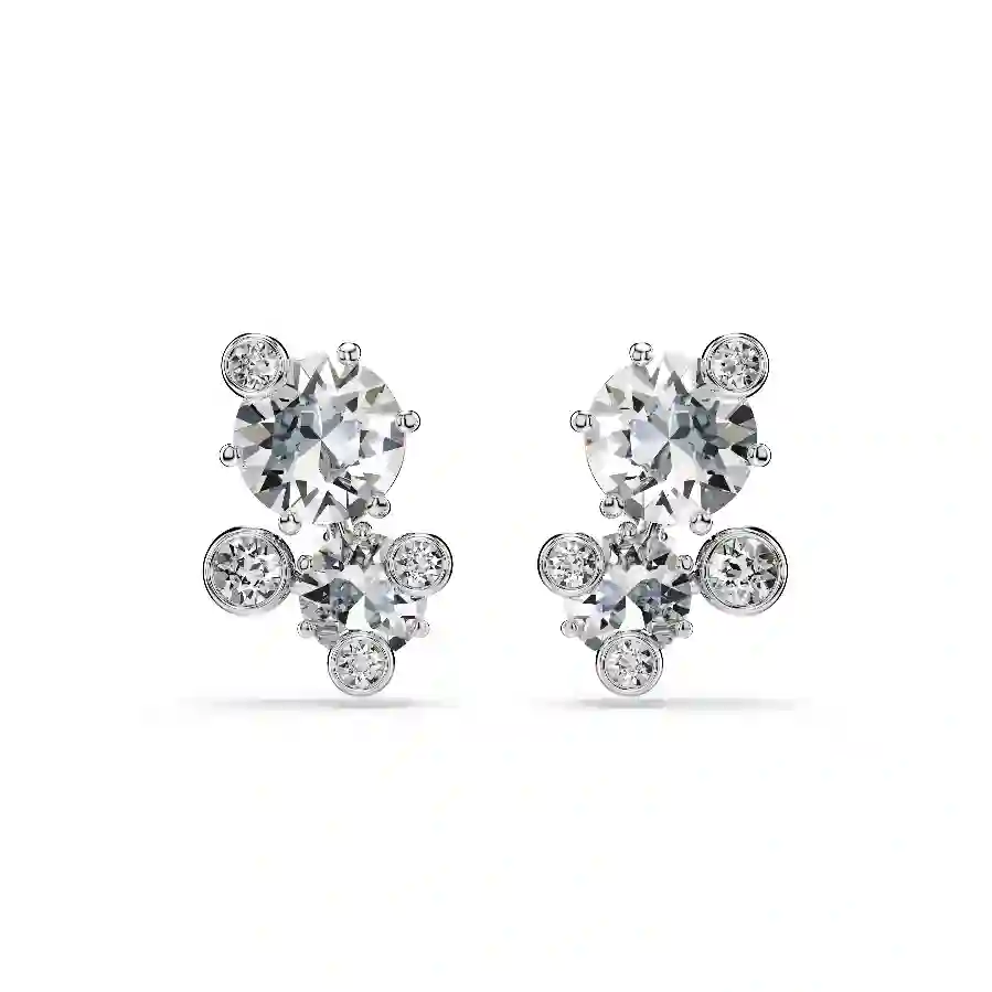 Resim Constella düğme Küpeler, Yuvarlak kesim, Beyaz, Rodyum kaplama