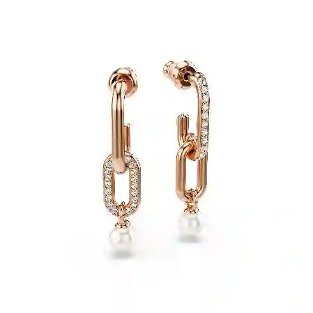 Resim Constella damla küpeler, Kristal inci, Yuvarlak kesim, Beyaz, Pembe altın rengi kaplama