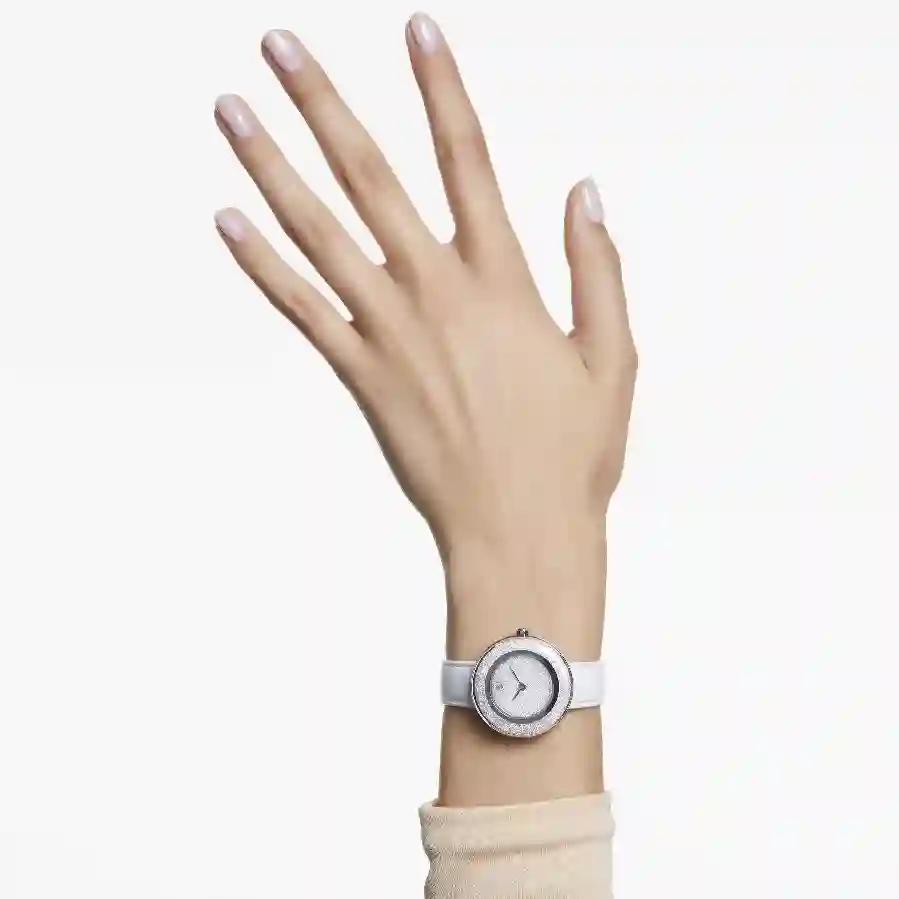 Resim Crystalline lustre Saat, İsviçre Üretimi, Deri kayış, Beyaz, Paslanmaz çelik