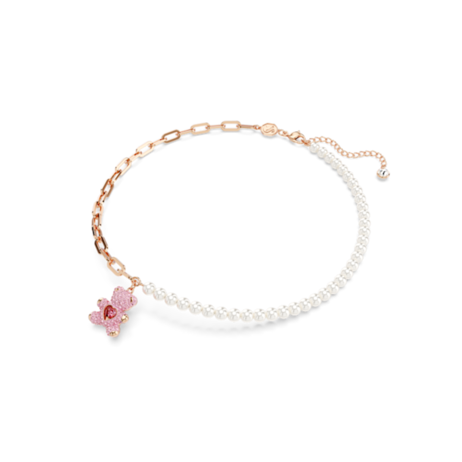 Resim Teddy Kolye, Kristal inci, Ayıcık, Pembe, Pembe altın rengi kaplama