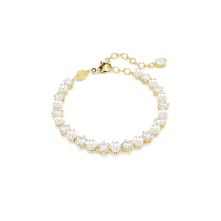 Resim Matrix Tennis bileklik, Kristal inci, Yuvarlak kesim, Beyaz, Altın rengi kaplama