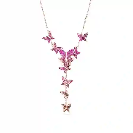 Resim Idyllia Lilia Y-Kolye, Kelebek, Pembe, Pembe altın rengi kaplama