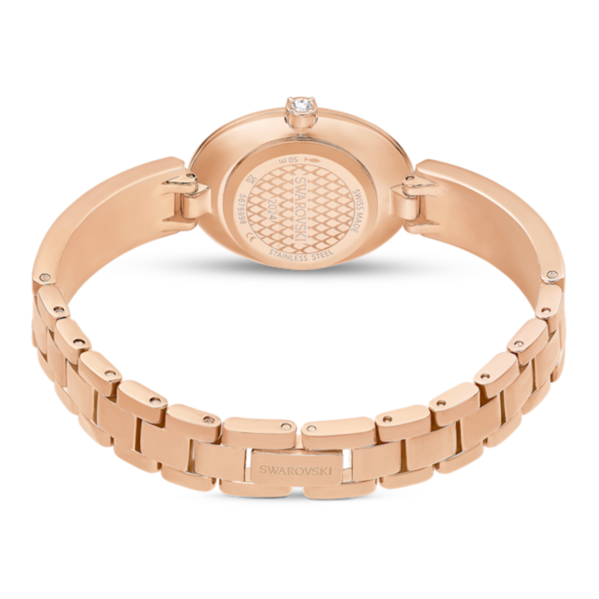 Resim Crystal Rock oval Saat, İsviçre Üretimi, Metal bileklik, Kırmızı, Pembe altın rengi yüzey