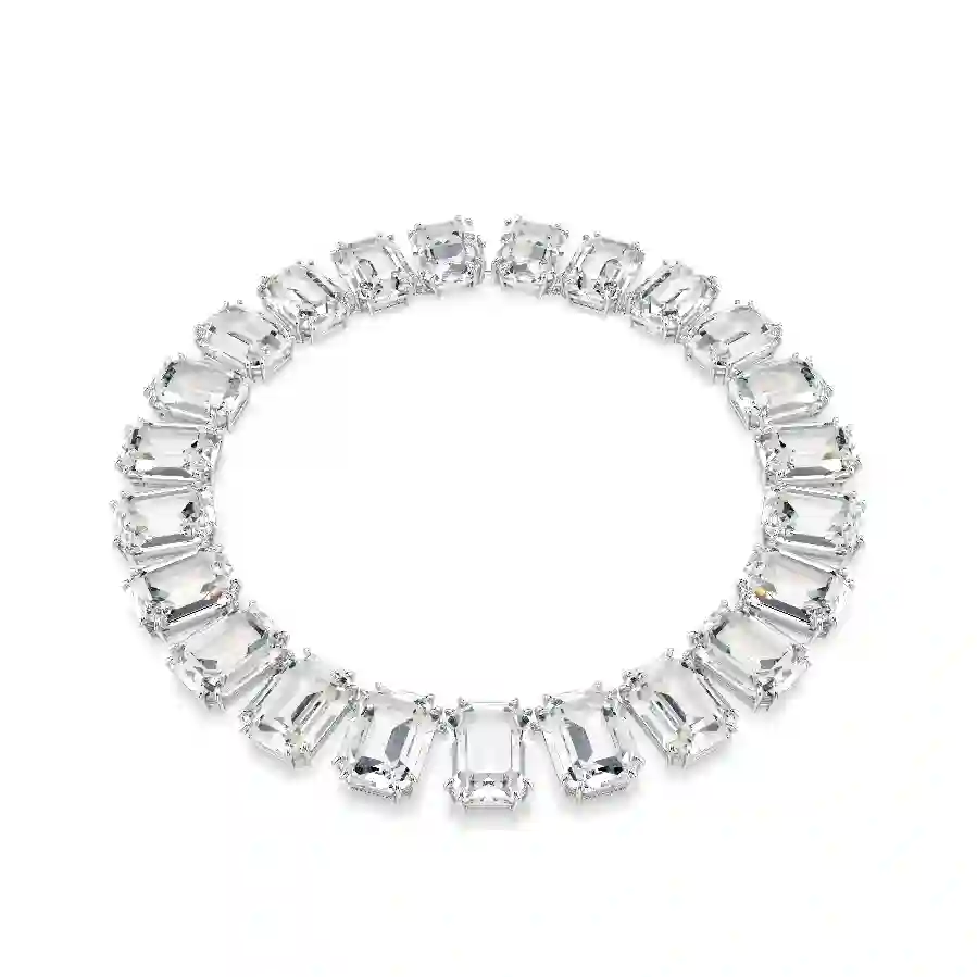 Resim Millenia Tennis kolye, Büyük kristaller, Sekizgen kesim, Beyaz, Rodyum kaplama