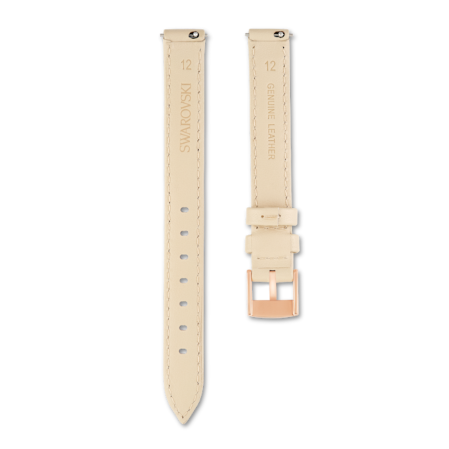 Resim Saat kordonu, 12mm. (0.47 inç) genişlik, Deri, Bej, Pembe altın rengi yüzey