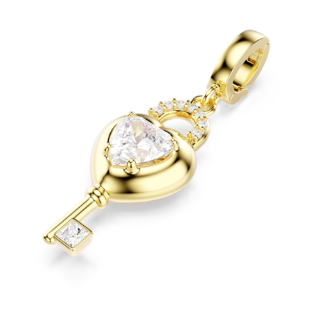 Resim Idyllia Charm, Karışık kesimler, Anahtarlı kalp, Beyaz, Altın rengi kaplama