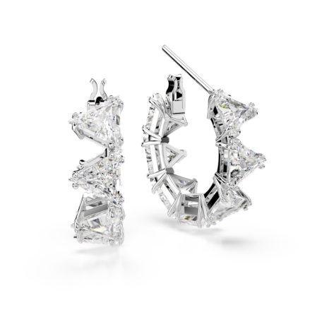 Resim Ortyx halka küpeler, Üçgen kesim, Küçük, Beyaz, Rodyum kaplama