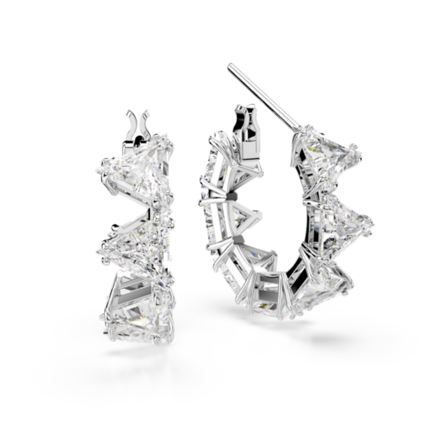 Resim Ortyx halka küpeler, Üçgen kesim, Küçük, Beyaz, Rodyum kaplama