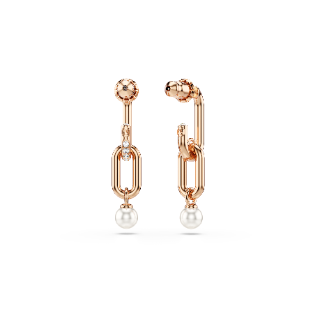 Resim Constella damla küpeler, Kristal inci, Yuvarlak kesim, Beyaz, Pembe altın rengi kaplama