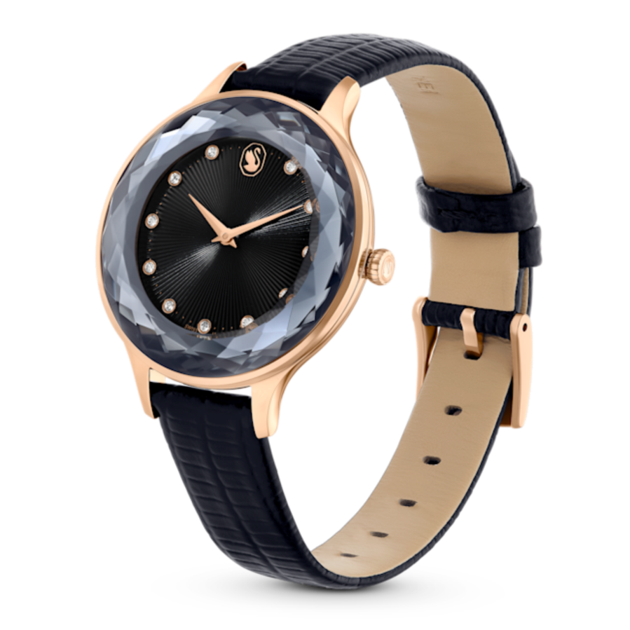 Resim Nova Saat, İsviçre Üretimi, Deri kayış, Siyah, Pembe altın rengi yüzey