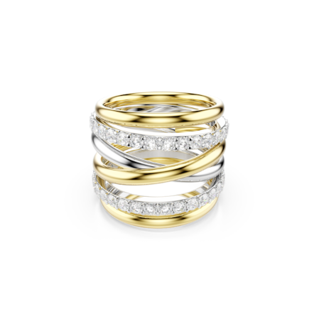 Resim Hyperbola Kokteyl Yüzüğü, Yuvarlak kesim, Beyaz, Karışık metal yüzey