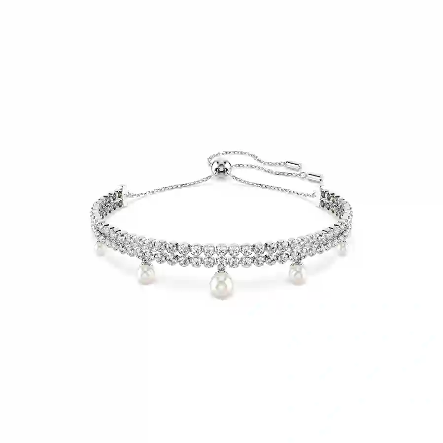 Resim Ariana Grande x Swarovski Bileklik, Kristal inci, Yuvarlak kesim, Beyaz, Rodyum kaplama