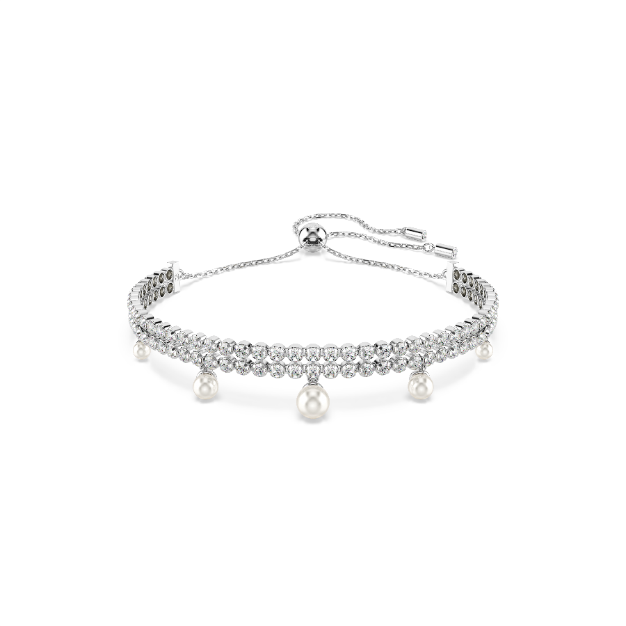 Resim Ariana Grande x Swarovski Bileklik, Kristal inci, Yuvarlak kesim, Beyaz, Rodyum kaplama
