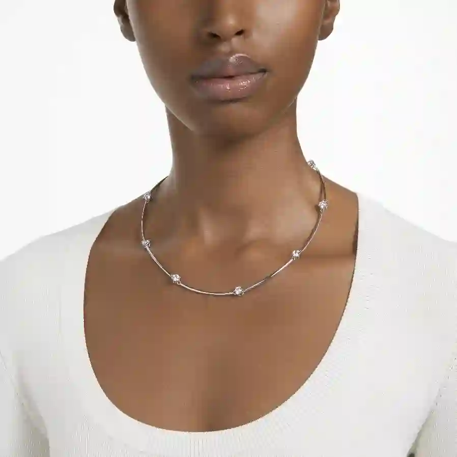 Resim Constella Kolye, Yuvarlak kesim, Beyaz, Rodyum kaplama