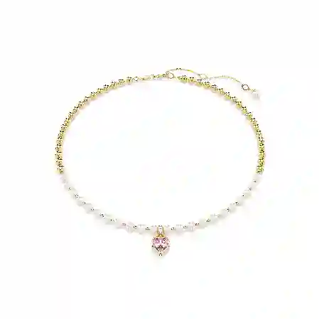 Resim Imber Kolye, Kristal inci, Kalp kesim, Kalp, Pembe, Altın rengi kaplama