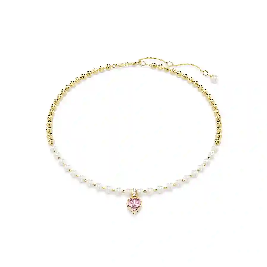 Resim Imber Kolye, Kristal inci, Kalp kesim, Kalp, Pembe, Altın rengi kaplama