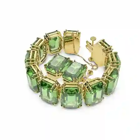 Resim Millenia Bileklik, Büyük kristaller, Sekizgen kesim, Yeşil, Altın rengi kaplama